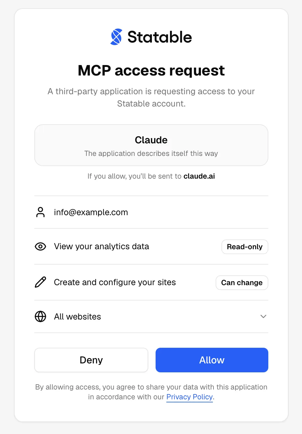 MCP access request from Claude, with both permissions listed
