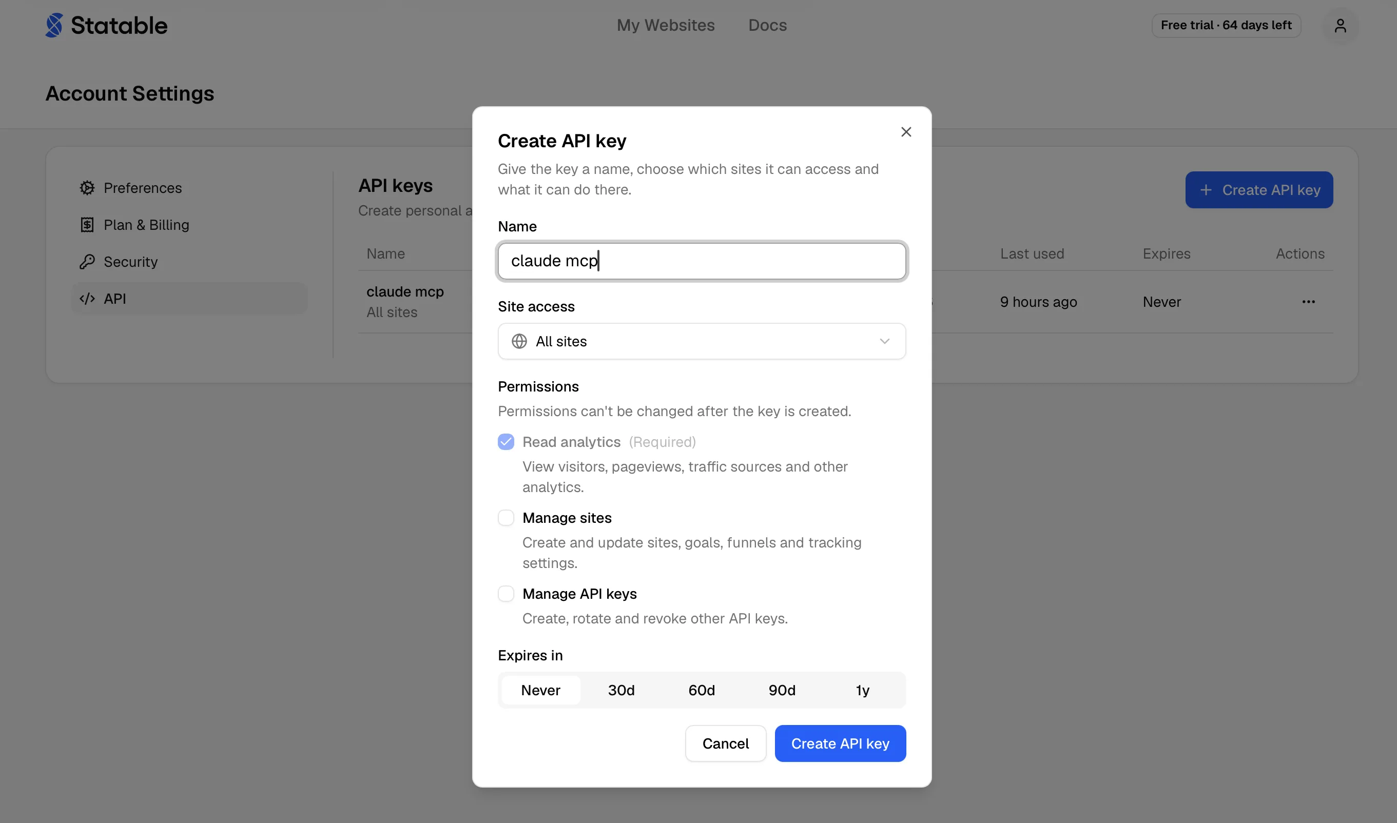 Create API key