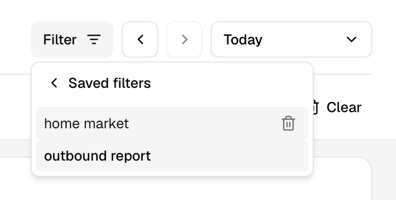 Saved filters in the Filter dropdown