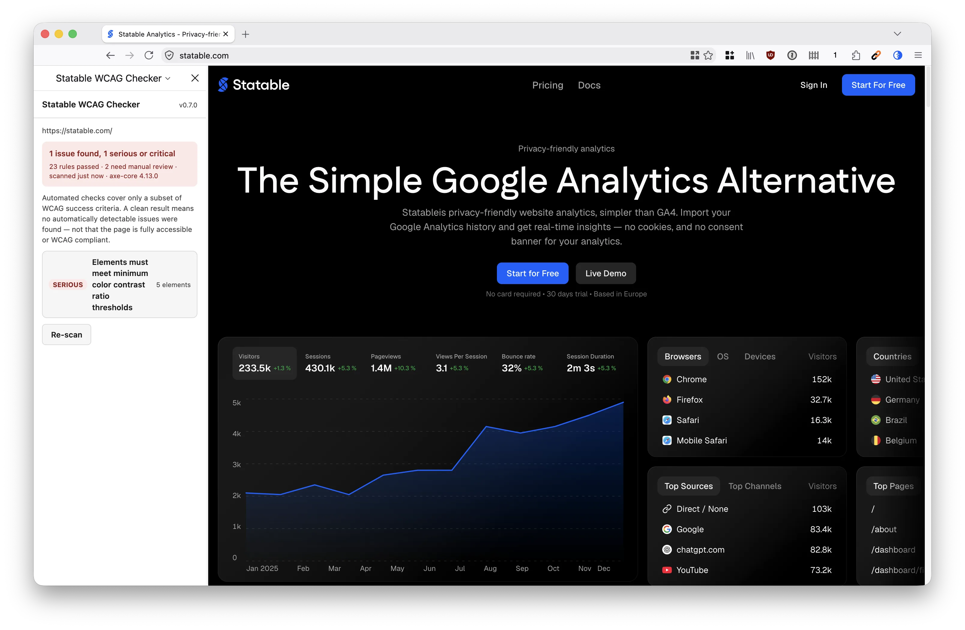 Statable WCAG Checker sidebar in Firefox