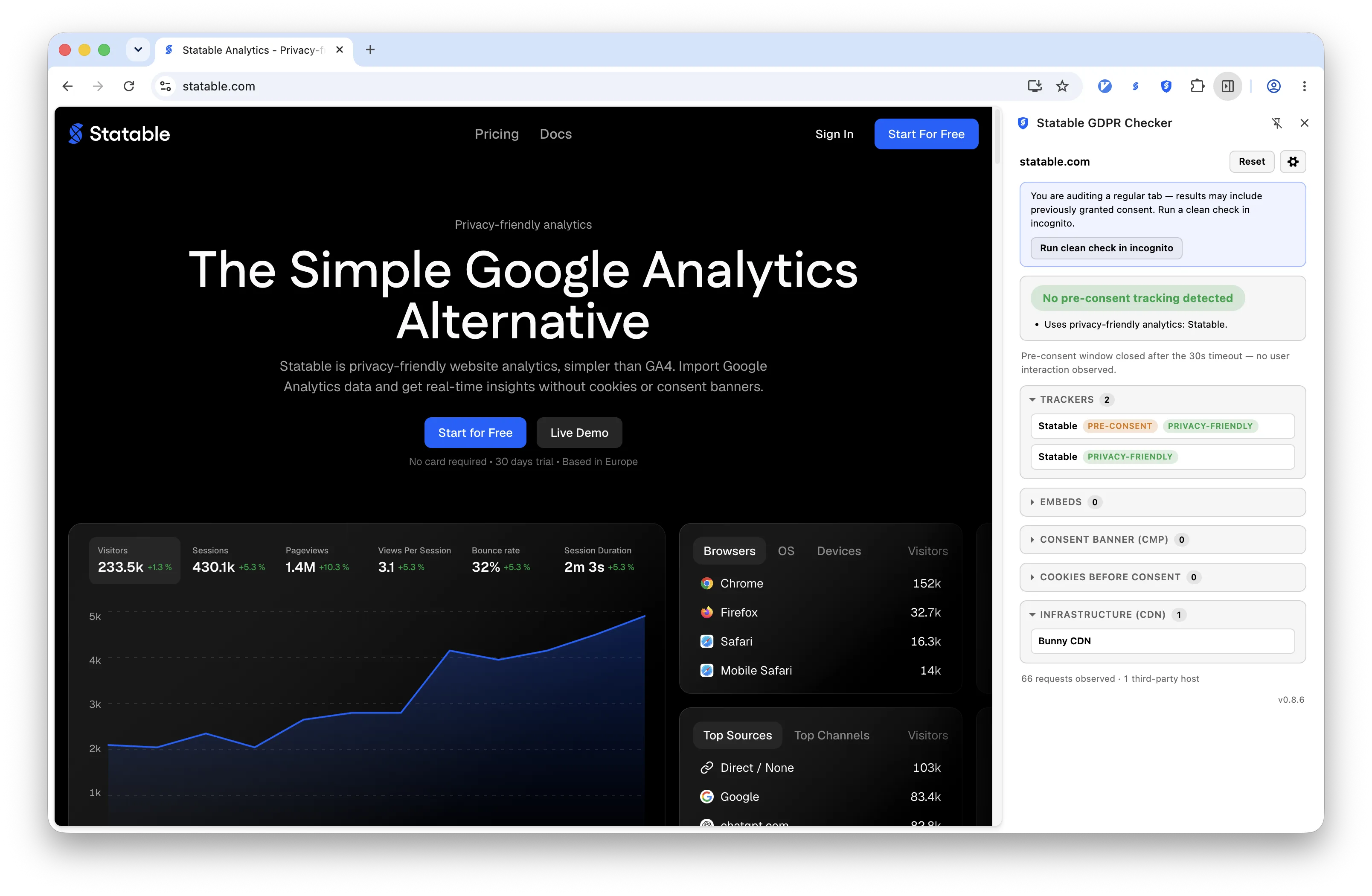 Statable GDPR Checker side panel in Chrome